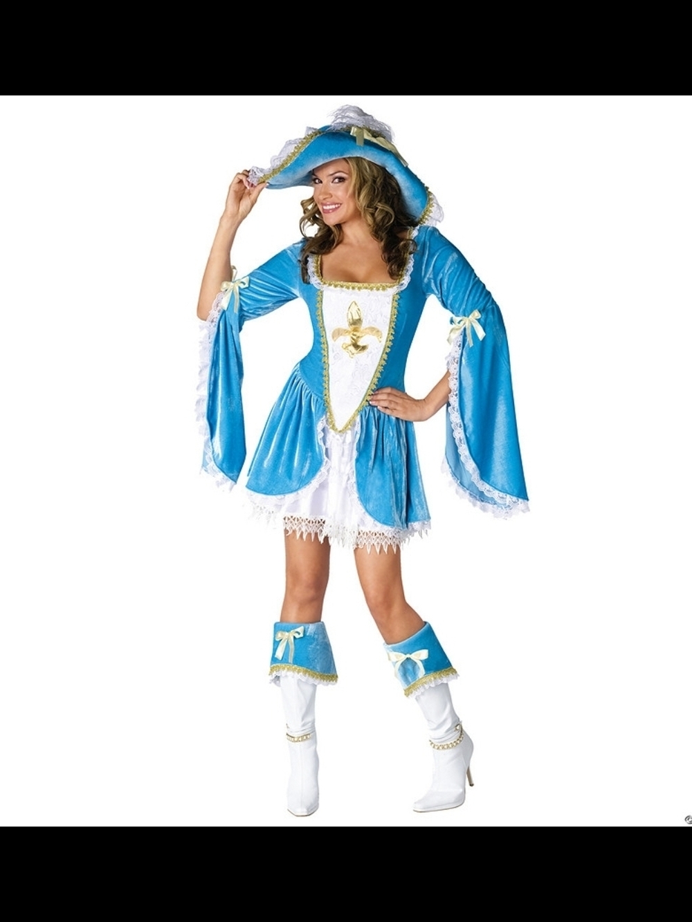 Spirit Blue and White Fleur-de-Lis Pirate Costume with Hat Madame Muskateer M/L